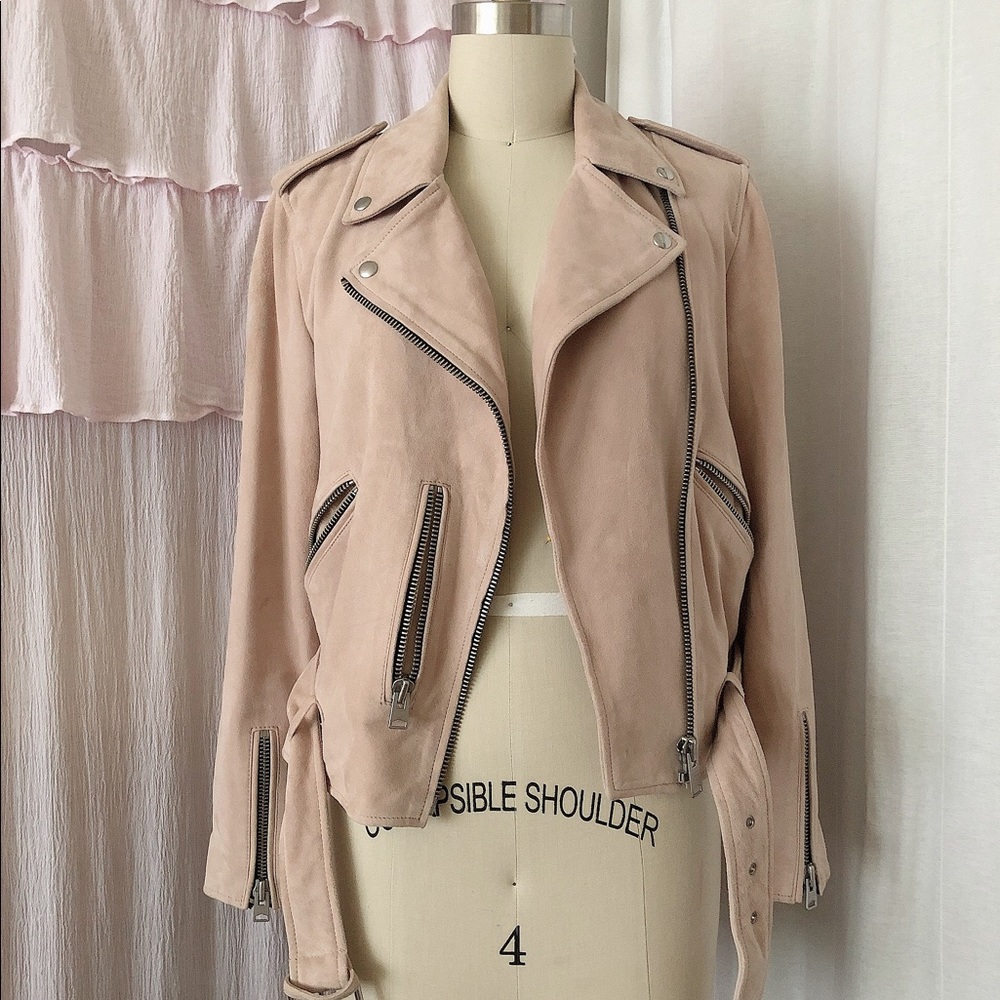 Allsaints blush pink suede biker jacket US 6